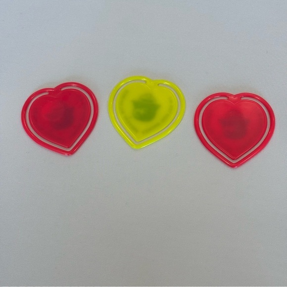 VINTAGE Set of 3 Smokey the Bear Neon Pink and‎ Yellow Heart Shaped Bookmarks - Picture 8 of 11